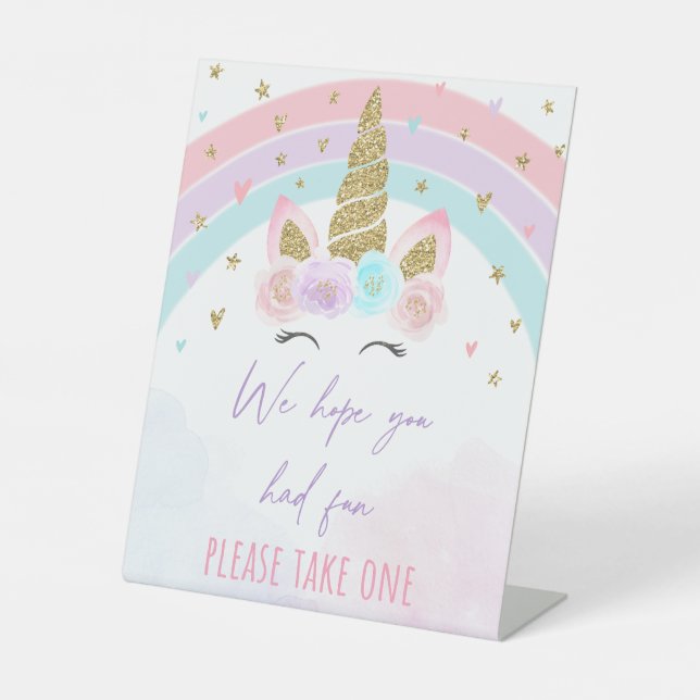 Unicorn Rainbow Birthday Party Favor Pedestal Sign (Front)