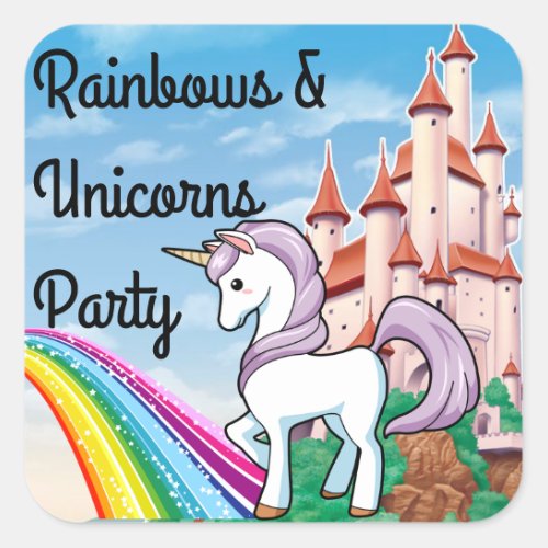 Unicorn  Rainbow Birthday Party Favor Sticker