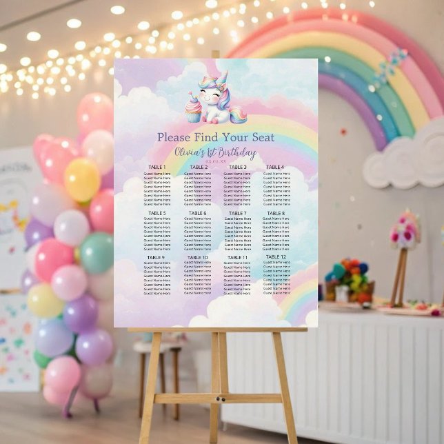 Unicorn Rainbow Birthday Seating Chart Foam board  (Creator Uploaded)