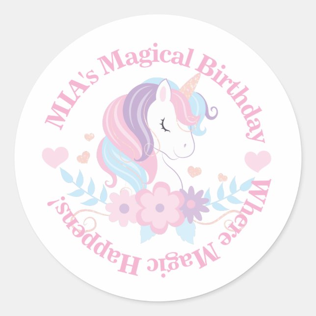 Unicorn Rainbow Birthday Sticker  (Front)