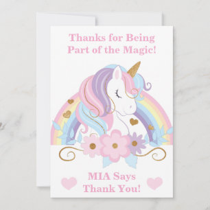 Unicorn Rainbow Birthday Thank You Card Editable