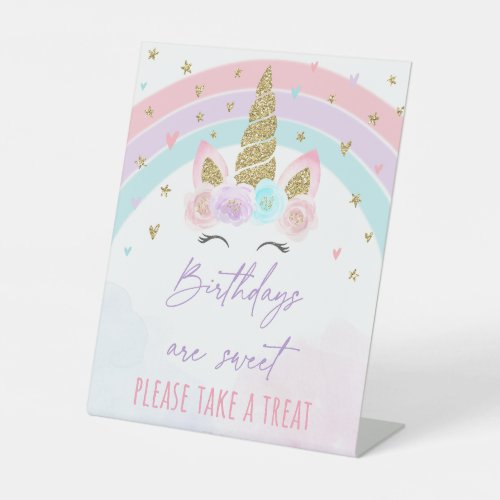 Unicorn Rainbow Birthday Treats Pedestal Sign