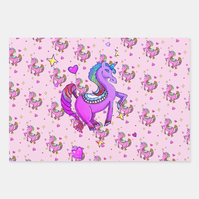 Unicorn Rainbow Brite  Wrapping Paper Sheets (Front)