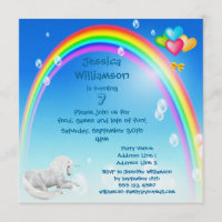 Unicorn, Rainbow Bubbles & Balloons Birthday Party Invitation