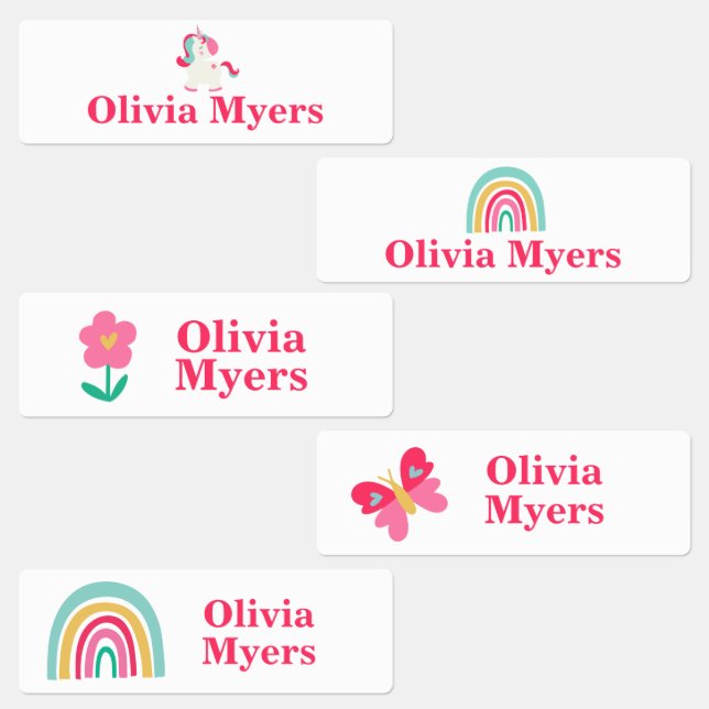 Unicorn, Rainbow, Butterfly and Flower Personalize Labels (Group)