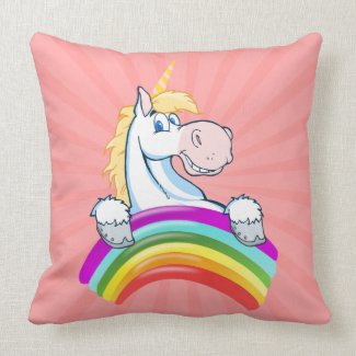 Unicorn &amp; Rainbow Cartoon Throw Pillows