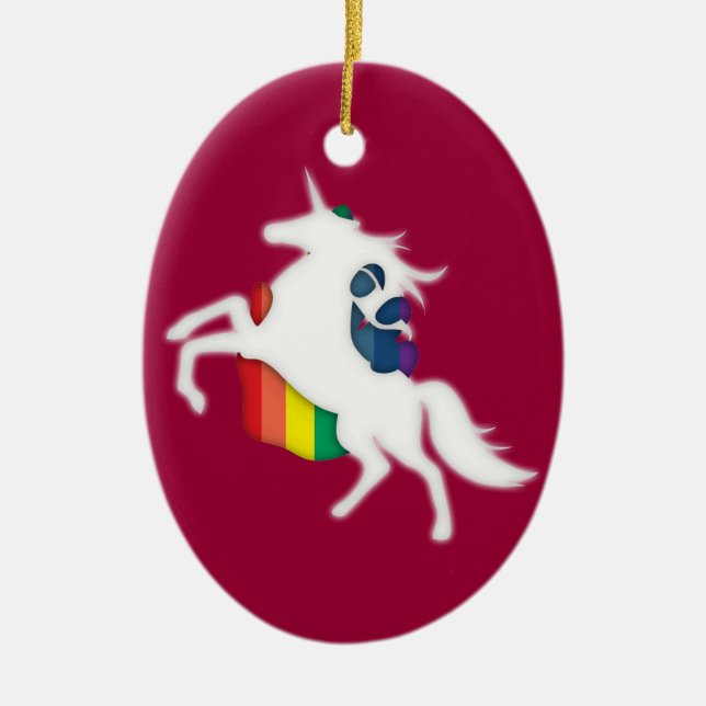 Unicorn & Rainbow Ceramic Ornament (Front)