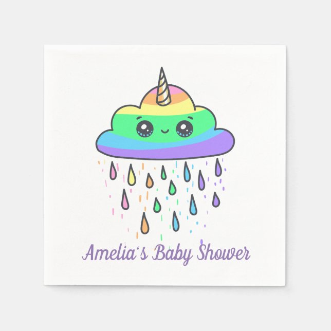 Unicorn Rainbow Cloud Baby Shower Napkins (Front)
