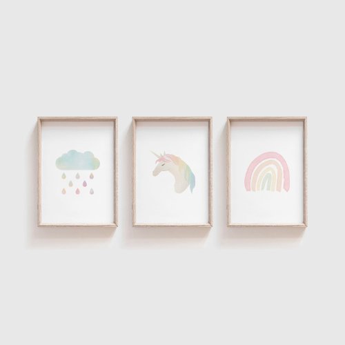Unicorn rainbow cloud pastel set of 3 print