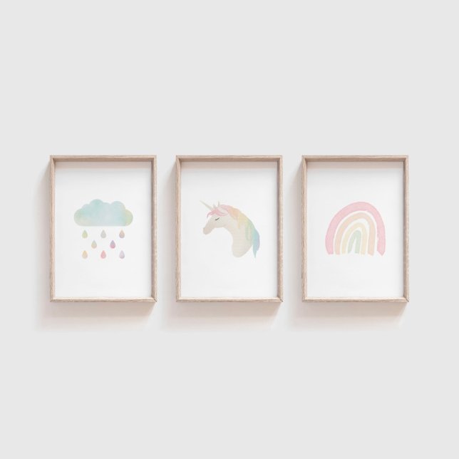 Unicorn, rainbow, cloud pastel set of 3 print (Creator Uploaded)