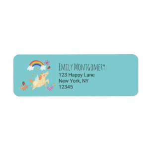 Unicorn Rainbow Clouds and Flowers Label