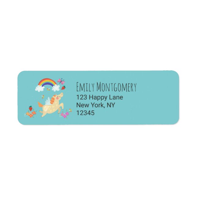 Unicorn Rainbow Clouds and Flowers Label (Front)