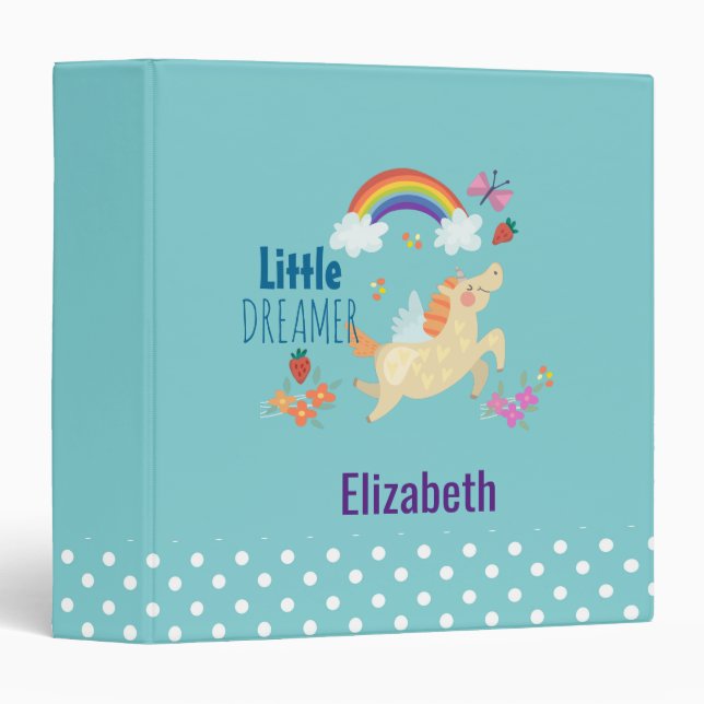 Unicorn Rainbow Clouds and Flowers Little Dreamer Binder (Front/Spine)