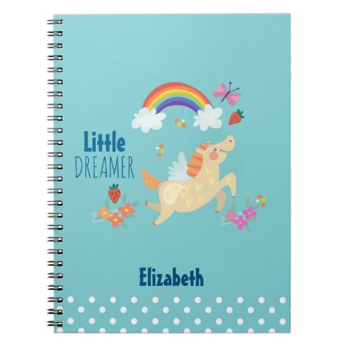 Unicorn Rainbow Clouds and Flowers Little Dreamer Notebook