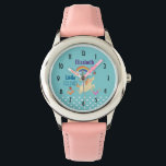 Unicorn Rainbow Clouds and Flowers Little Dreamer Watch<br><div class="desc">A personalized watch which says "little dreamer" but can be changed / customized to say something else. Designed with white polka dots along the bottom border on a blue green background. A happy unicorn frolicks underneath a colorful rainbow with fluffy clouds. Flowers, butterflies and strawberries add a charming touch to...</div>
