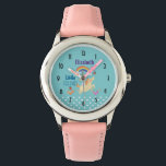 Unicorn Rainbow Clouds and Flowers Little Dreamer Watch<br><div class="desc">A personalized watch which says "little dreamer" but can be changed / customized to say something else. Designed with white polka dots along the bottom border on a blue green background. A happy unicorn frolicks underneath a colorful rainbow with fluffy clouds. Flowers, butterflies and strawberries add a charming touch to...</div>