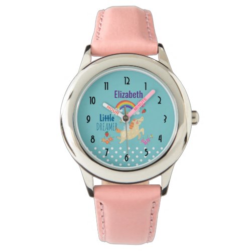 Unicorn Rainbow Clouds and Flowers Little Dreamer Watch
