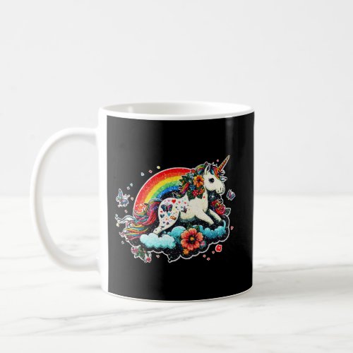 Unicorn Rainbow Clouds Flowers Kawaii Style Coffee Mug