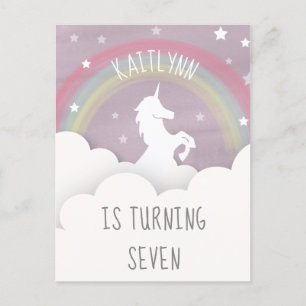 Unicorn Rainbow Clouds Stars Birthday Invitation Postcard