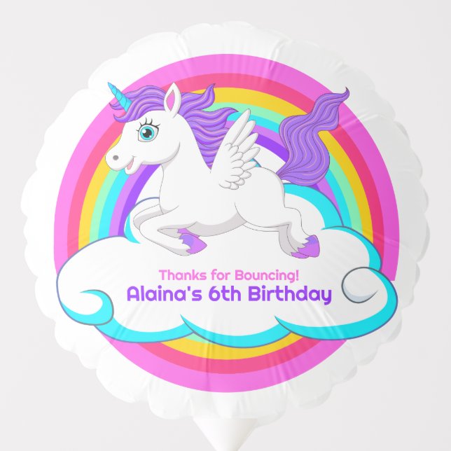 Unicorn Rainbow Clouds Stars Bounce House Gift Balloon (Front)
