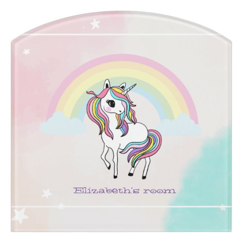 Unicorn Rainbow CloudsStars Door Sign