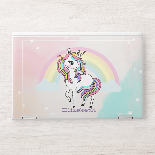 Unicorn Rainbow, Clouds,Stars- Personalized HP Laptop Skin (Front)