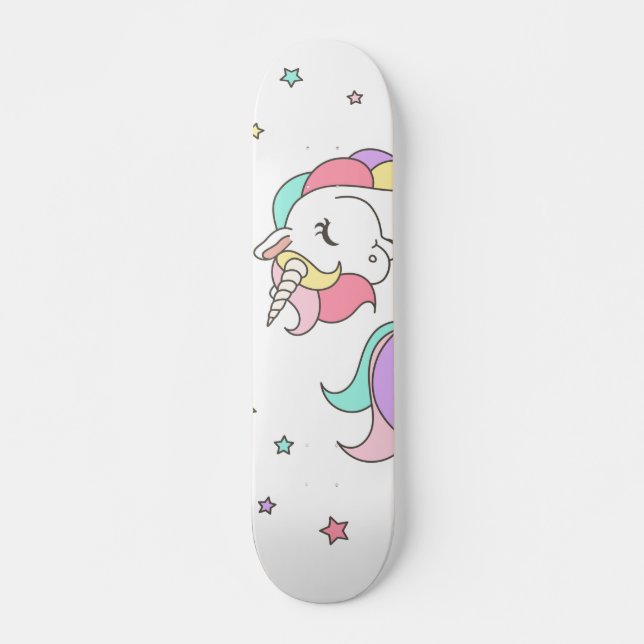 Unicorn Rainbow & Clouds Summer Skateboard Deck (Front)