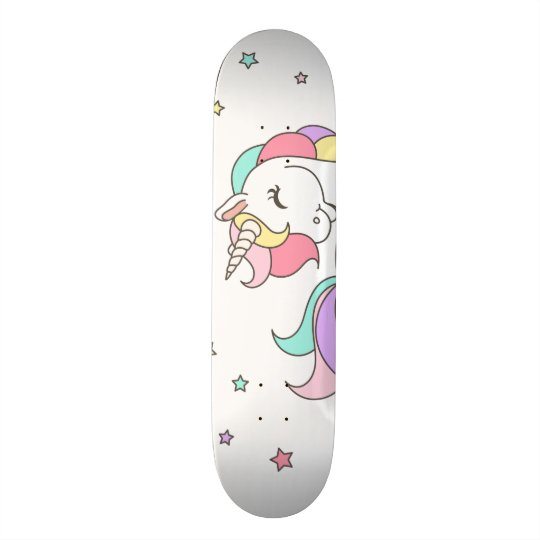 Unicorn Rainbow & Clouds Summer Skateboard Deck