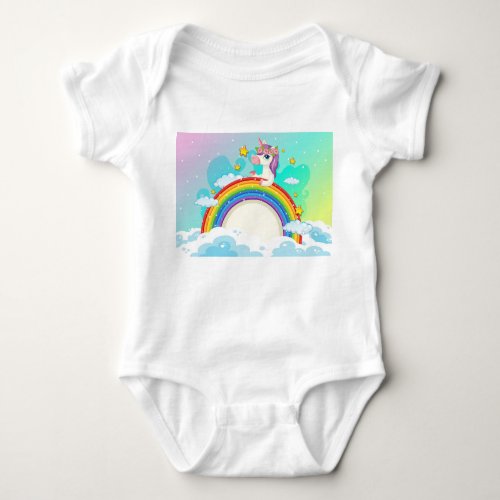 Unicorn Rainbow Color Horse Baby Jersey Bodysuit D