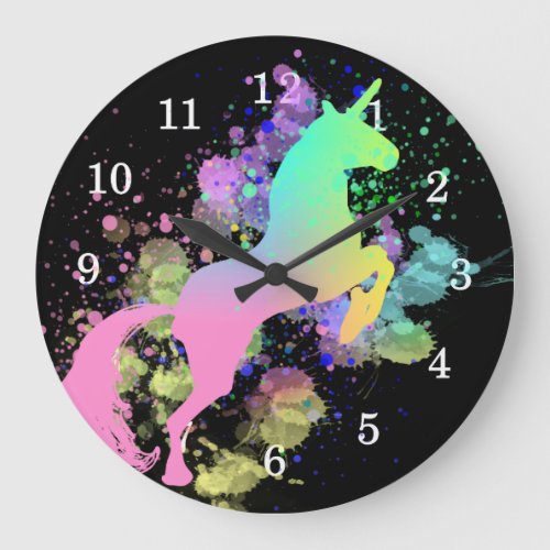 Unicorn Rainbow Color Splash Fantasy Large Clock