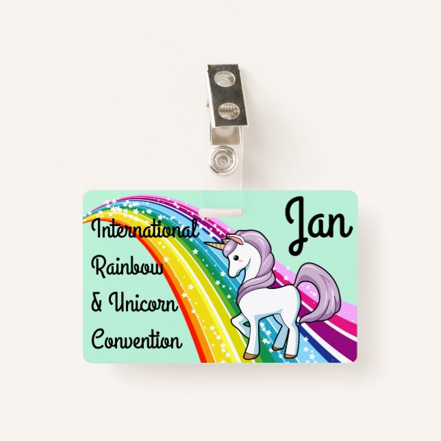 Unicorn & Rainbow Convention Badge Personalize (Front with Clip)