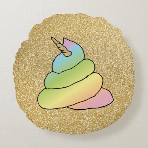 Unicorn Rainbow Crap Emoji Poop Emoji With Face Round Pillow