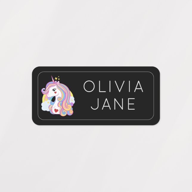 Unicorn Rainbow Custom Name Kids' Labels (Design 1)