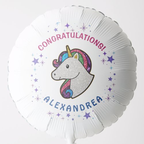 Unicorn Rainbow Cute Colorful Glitter Personalize Balloon