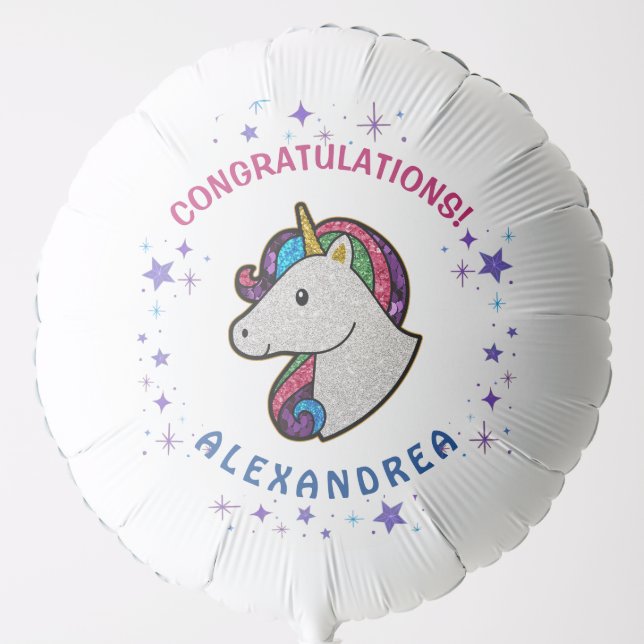 Unicorn Rainbow Cute Colorful Glitter Personalize Balloon (Front)