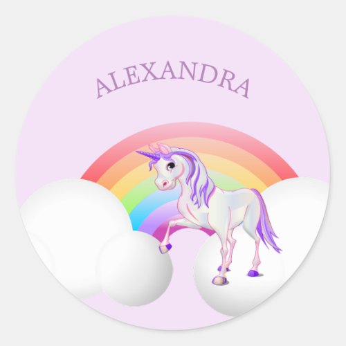 Unicorn Rainbow Cute Magical Purple Personal Classic Round Sticker