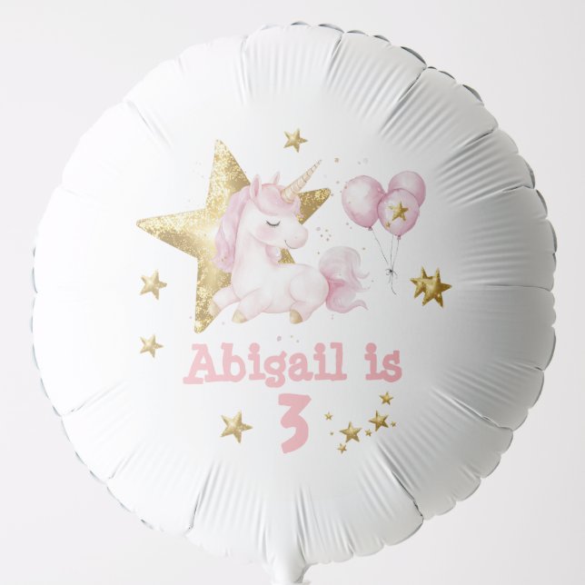 Unicorn Rainbow Cute pastel Pink Personalize Balloon (Front)