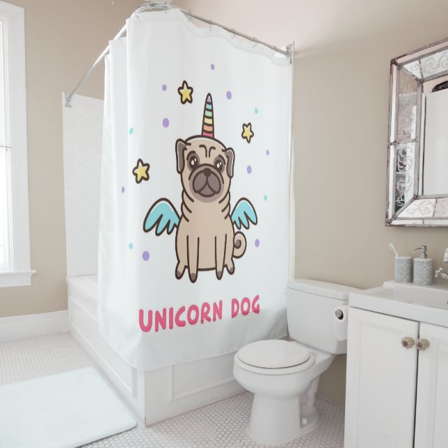 Unicorn Rainbow Dog Shower Curtain (In Situ)