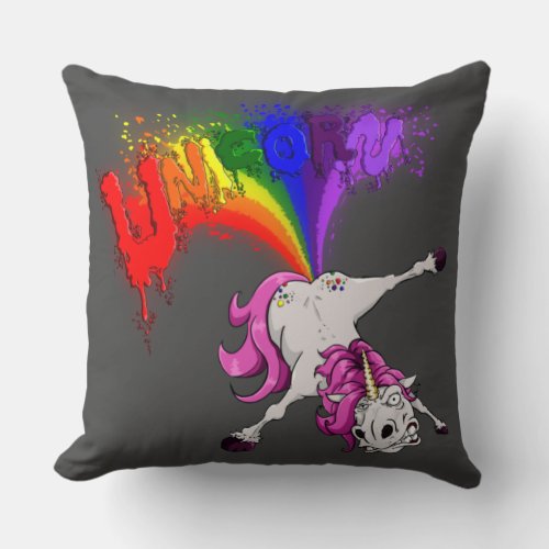 unicorn rainbow fart throw pillow