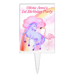 Unicorn Rainbow Flamingo Birthday Party Favor Cake Topper
