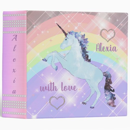 Unicorn rainbow for girls childrens festive 3 ring binder