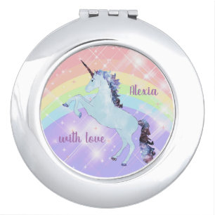 Unicorn, rainbow, for girls, children's, festive, compact mirror