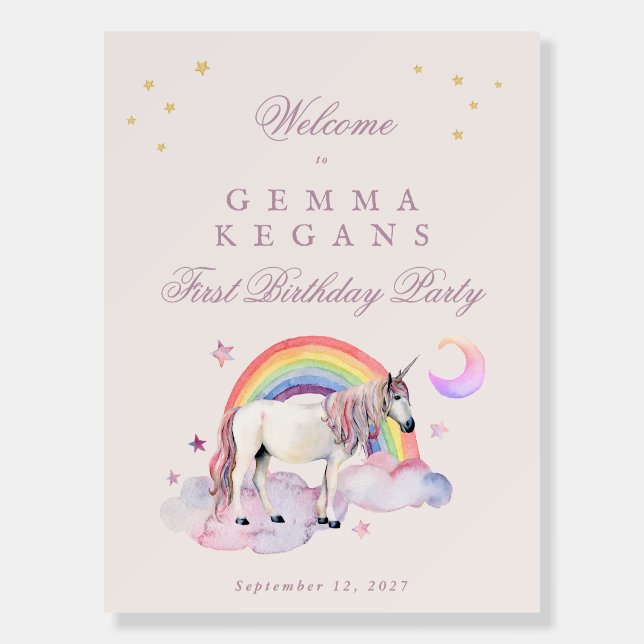 Unicorn Rainbow Forest Pink Birthday welcome Foam Board (Front)