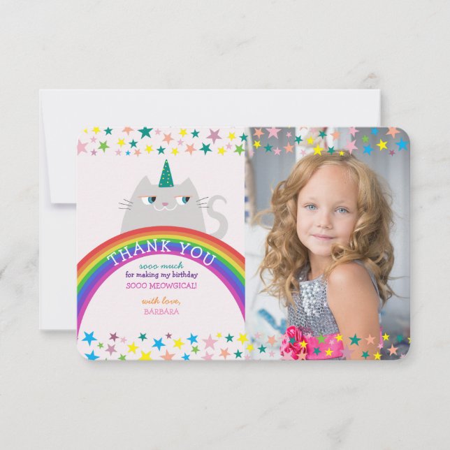 Unicorn Rainbow Girl Birthday Thank You Card (Front)
