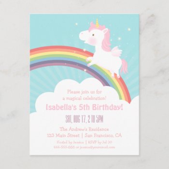 Unicorn Rainbow Girls Birthday Party Invitations by RustyDoodle at Zazzle