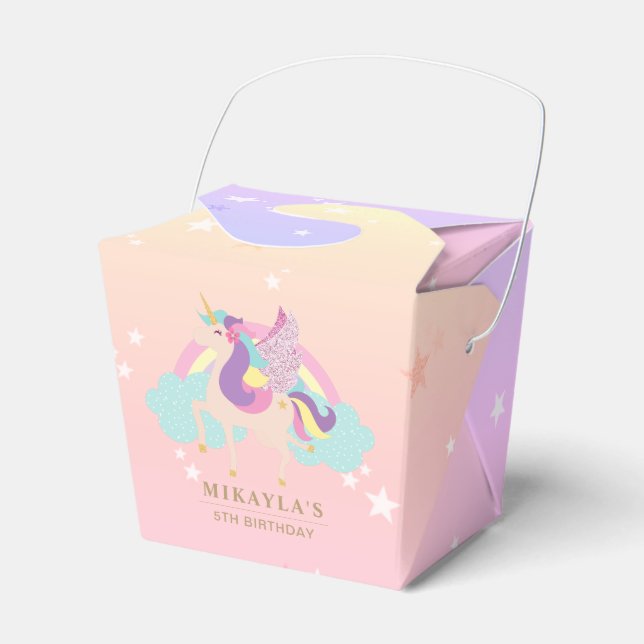 Unicorn Rainbow Glitter Girl Birthday Party Favor Boxes (Front Side)