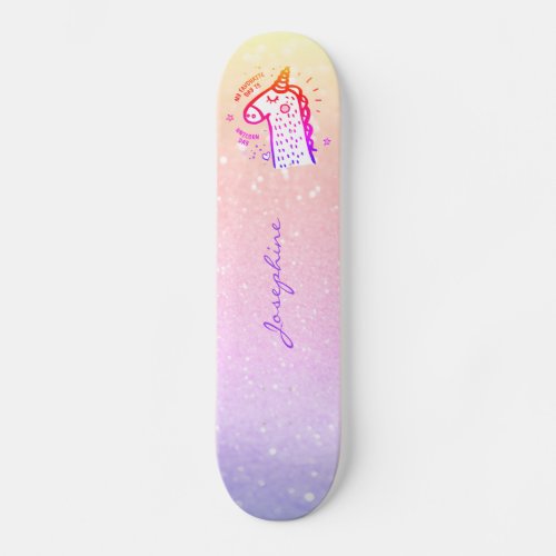 Unicorn rainbow glitter modern name personalized skateboard