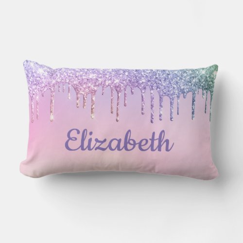 Unicorn Rainbow Glitter Personalized Lumbar Pillow