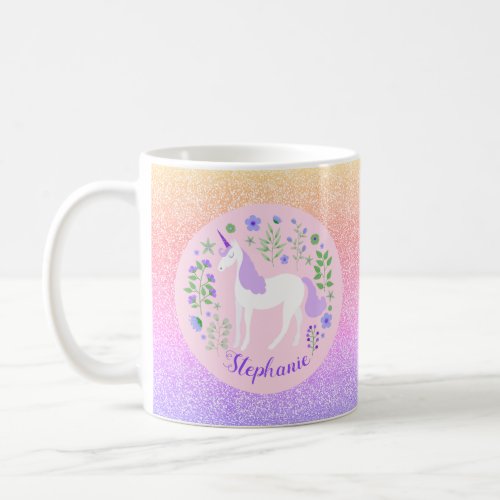 Unicorn Rainbow Glitter Personalized Name Coffee Mug
