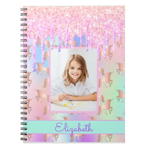 Unicorn rainbow glitter pink sparkle photo girl notebook